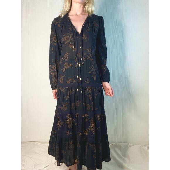 ULLA JOHNSON Varanasi Black Floral Long Sleeve Cotton Maxi Dress NWT US 4 - Picture 3 of 16